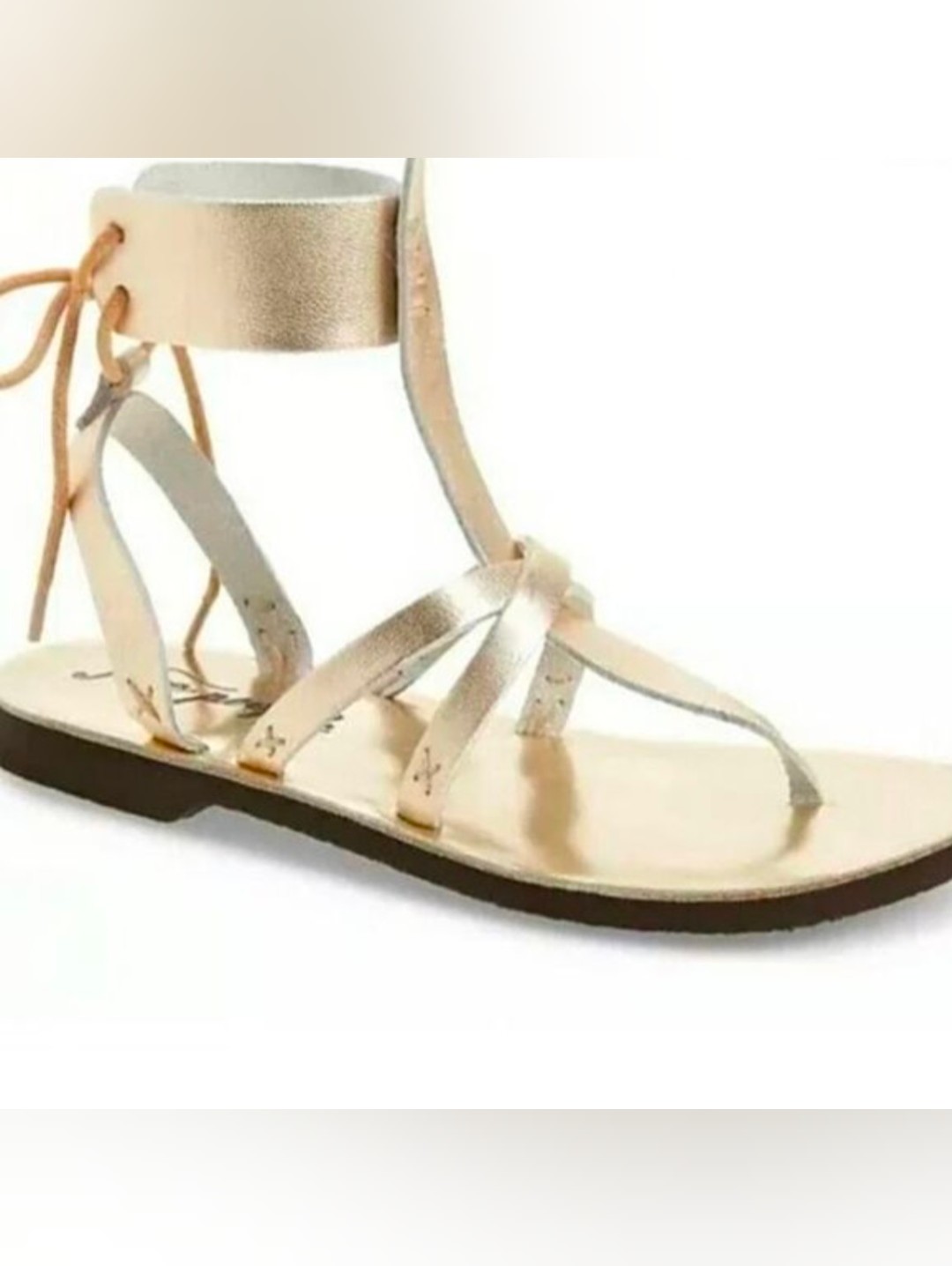 Free People Metallic Gold Strappy Leather Sandals